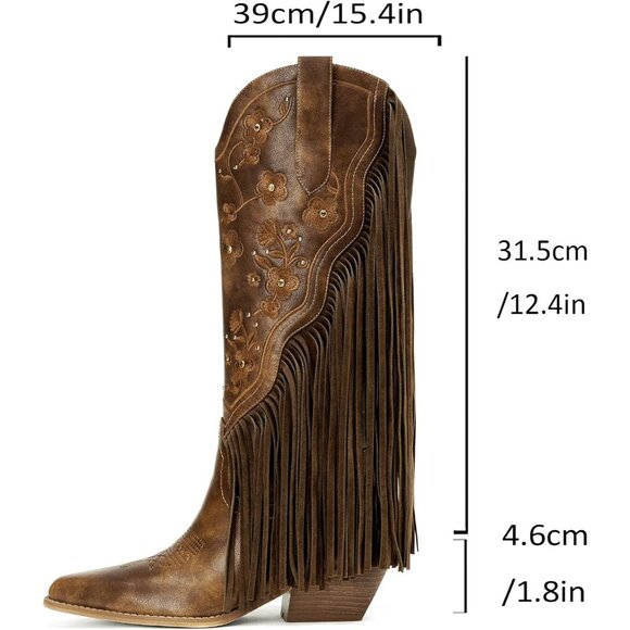 ⚡Women's Leather Knee High Western Embroidery Rhinestones Cowgirl Boot Wide Calf - Picture 2 of 8